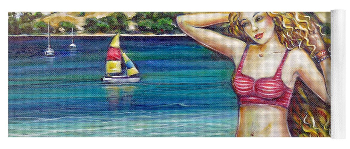 Mermaid Yoga Mat featuring the painting Mount Maunganui Beach Mermaid 160313 #2 by Selena Boron