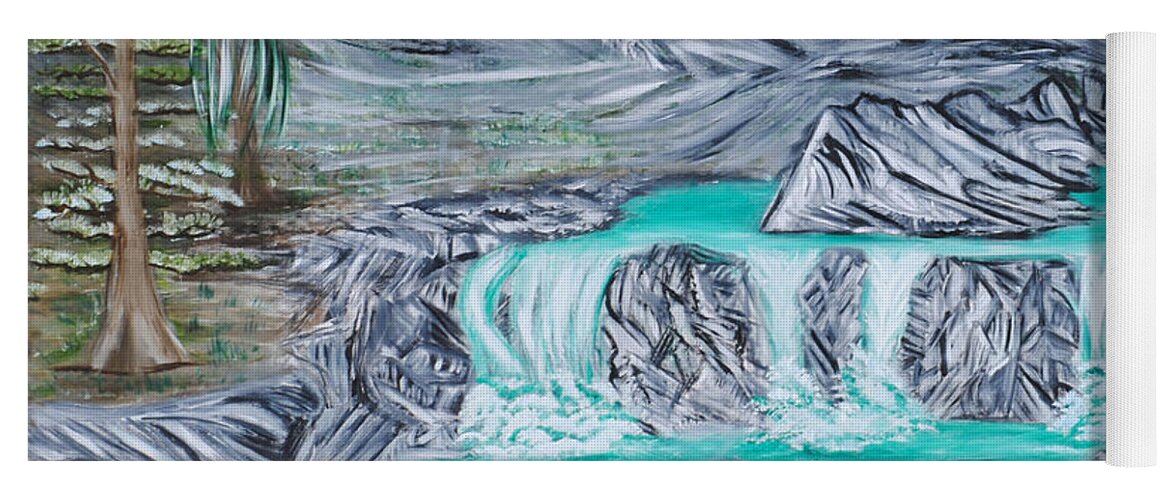 Mountains Yoga Mat featuring the painting Mountain Falls by Suzanne Surber