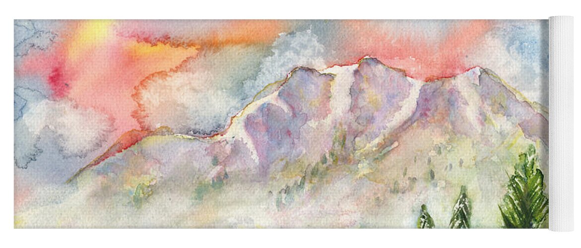 Mountains Yoga Mat featuring the painting Mountain Sunset by Walt Brodis