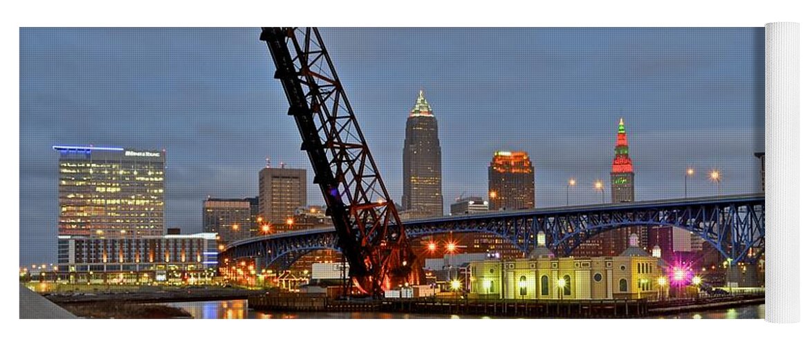 Cleveland Yoga Mat featuring the photograph Mouth of the Cuyahoga by Frozen in Time Fine Art Photography