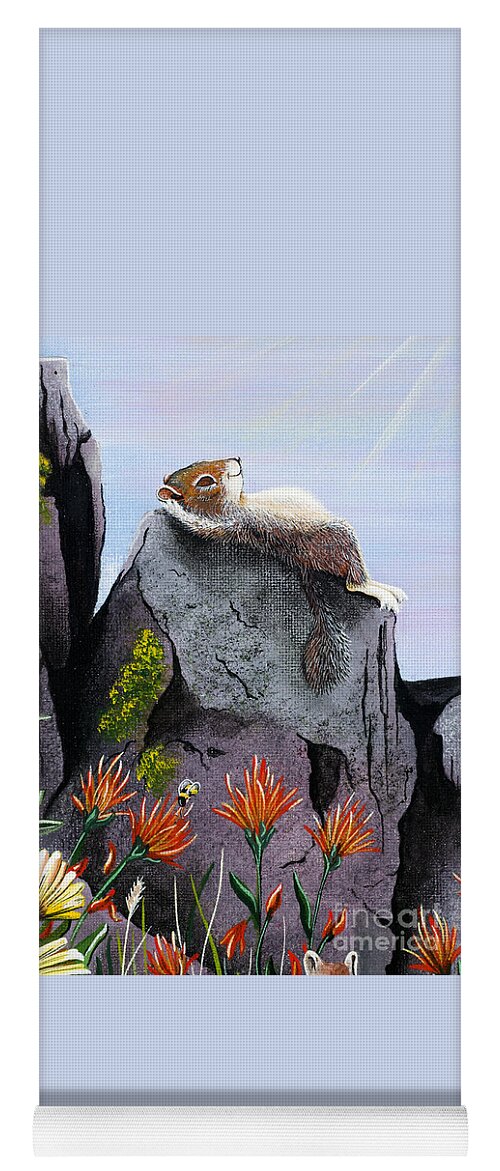 Chipmunk Yoga Mat featuring the painting Ms. Elizabeth Taking in the Rays by Jennifer Lake