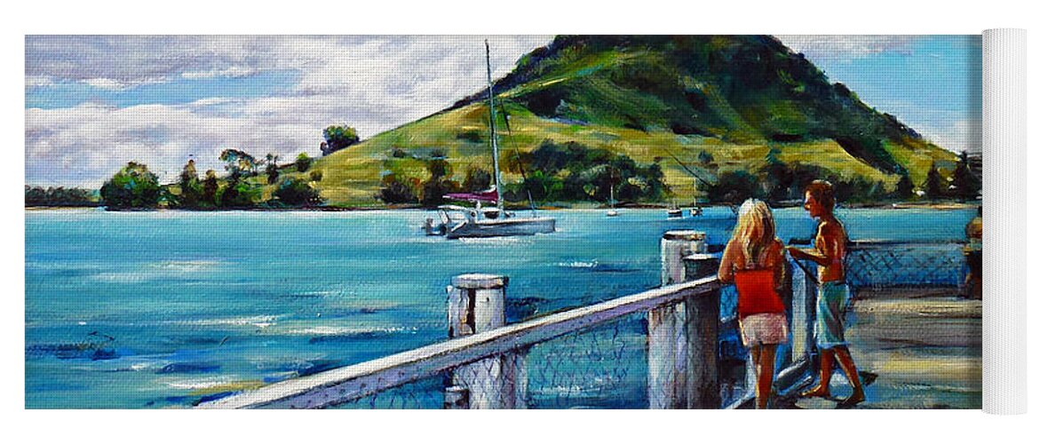 Pier Yoga Mat featuring the painting Mt Maunganui Pier 140114 #2 by Selena Boron