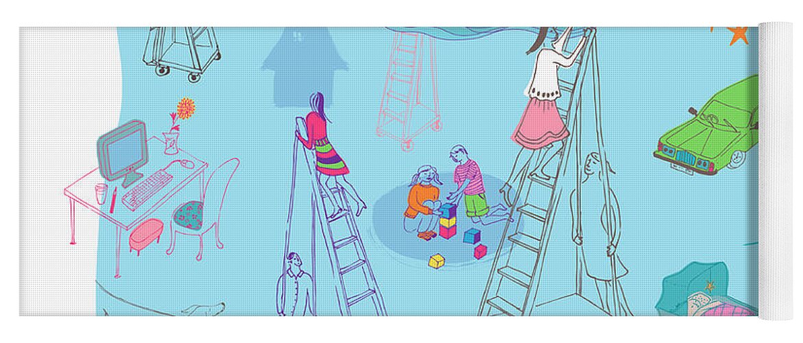 20-25 Yoga Mat featuring the photograph Multitasking Women Climbing Ladders by Ikon Ikon Images