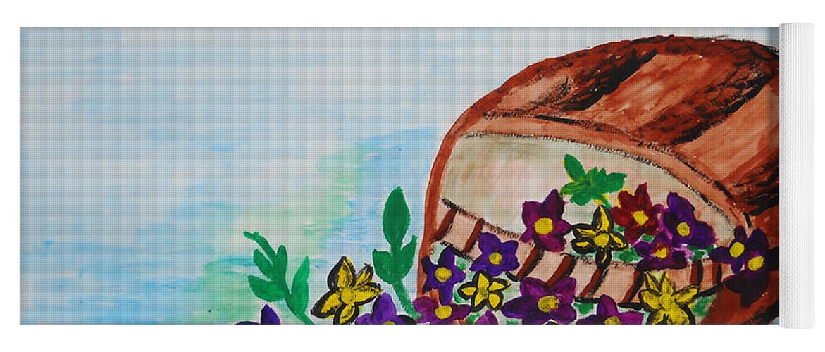 Naif Yoga Mat featuring the painting My Flower Basket by Ramona Matei