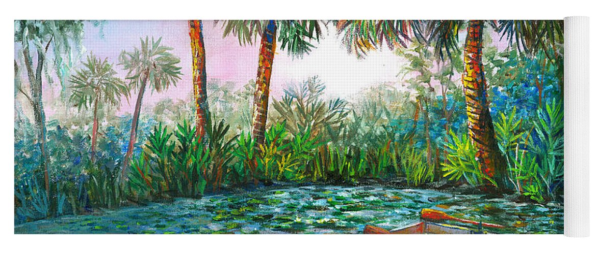 Florida Landscape Yoga Mat featuring the painting My Little Boat by Lou Ann Bagnall