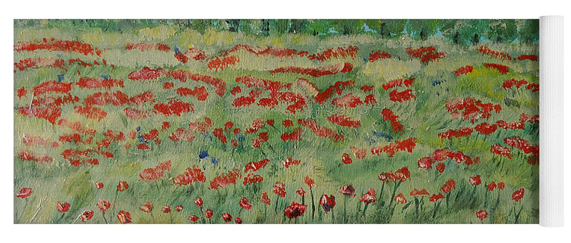 My Poppies Field Yoga Mat featuring the painting My poppies field by Felicia Tica