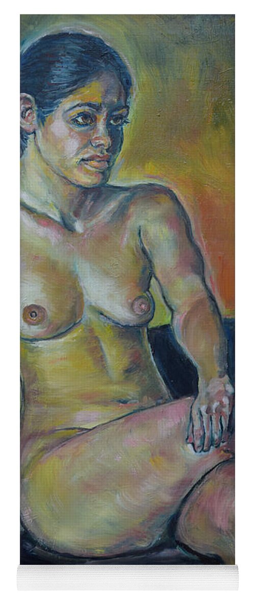 Oil Painting On Canvas Yoga Mat featuring the painting Naked Suri 1 by Raija Merila