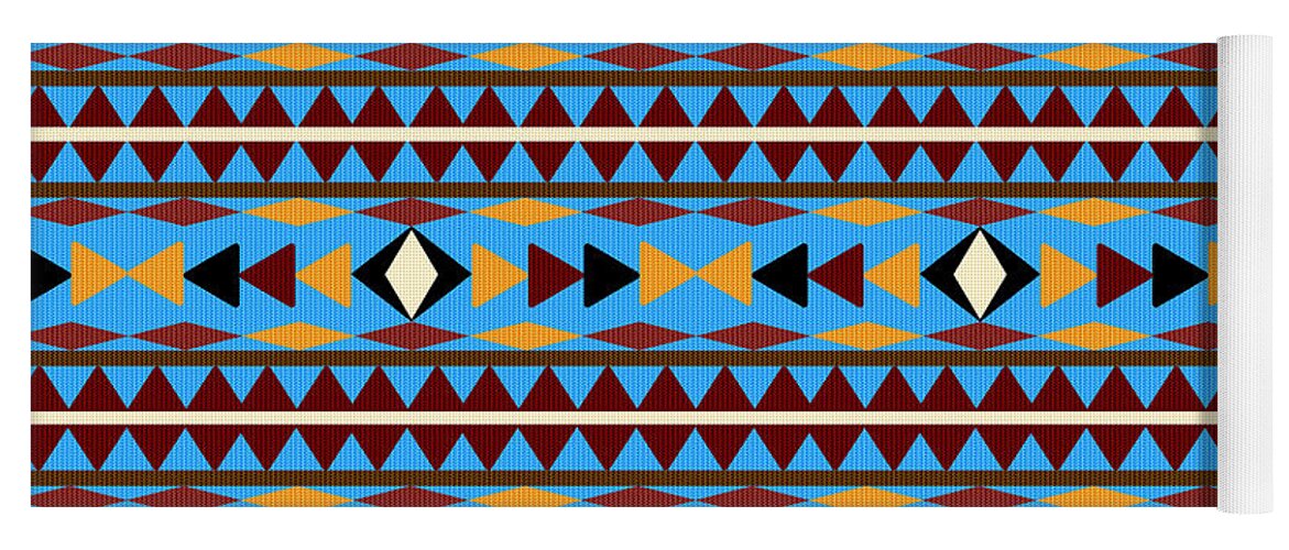 Navajo Yoga Mat featuring the mixed media Navajo Blue Pattern by Christina Rollo