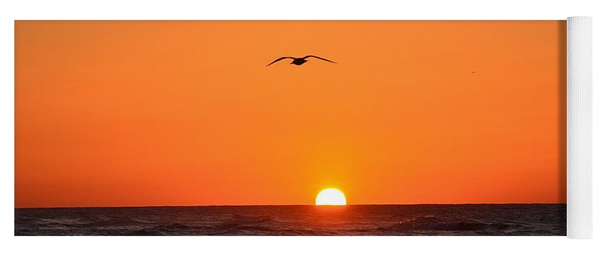 Navarre Beach Yoga Mat featuring the photograph Navarre Beach Sunrise Waves and Bird by Jeff at JSJ Photography