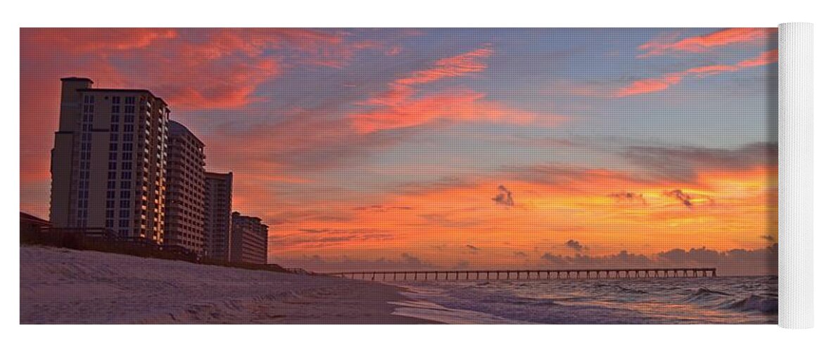 Navarre Pier Yoga Mat featuring the photograph Navarre Pier and Navarre Beach Skyline at Twilight by Jeff at JSJ Photography