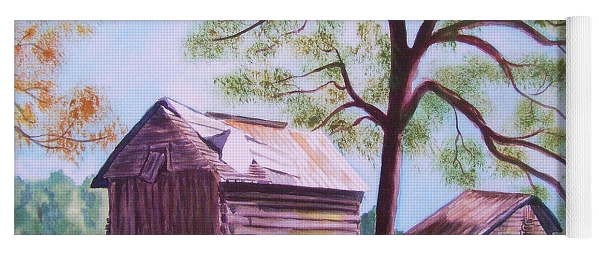Barn Yoga Mat featuring the painting NC Tobacco Barns by Jill Ciccone Pike