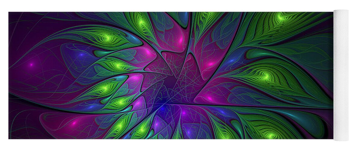 Abstract Yoga Mat featuring the digital art Fluorescent Fractal Art by Gabiw Art