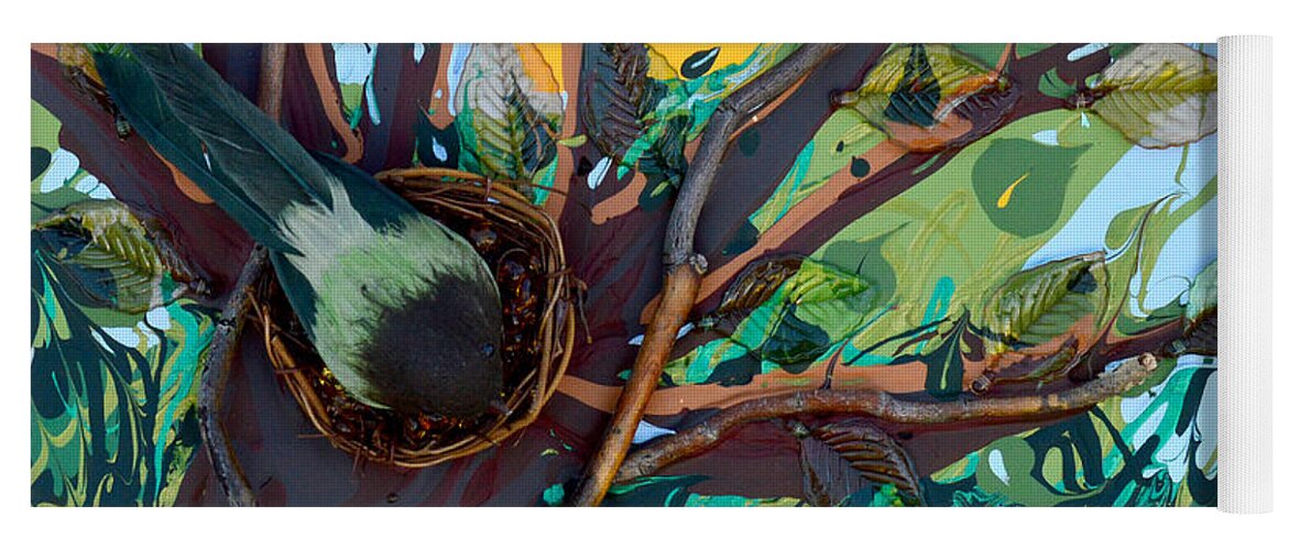 Birds Yoga Mat featuring the mixed media Nesting by Donna Blackhall