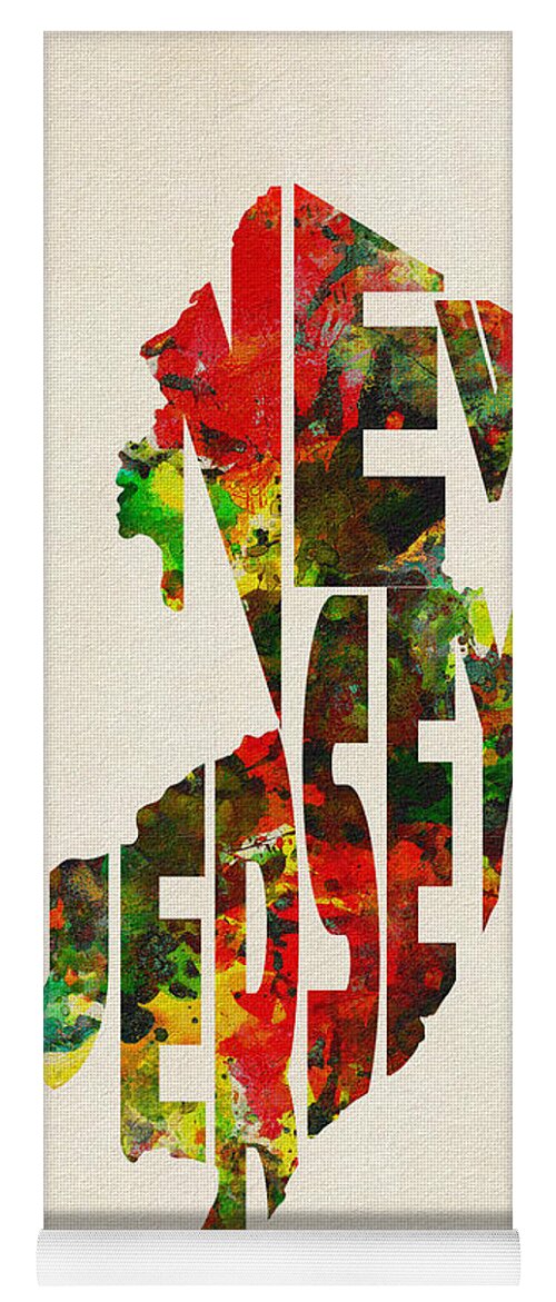 New Jersey Yoga Mat featuring the digital art New Jersey Typographic Watercolor Map by Inspirowl Design