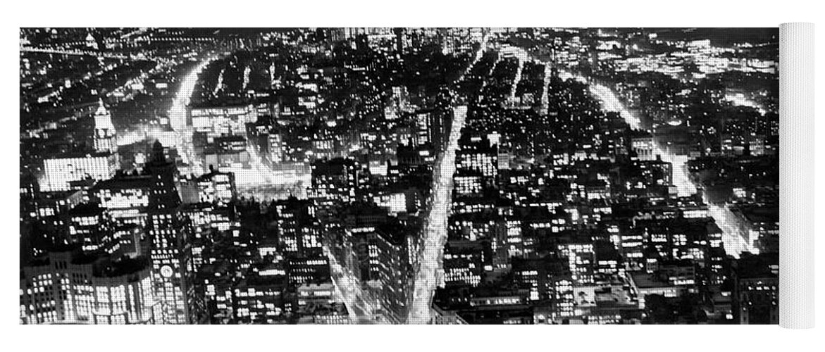 1950s Yoga Mat featuring the photograph New York City At Night by Underwood Archives