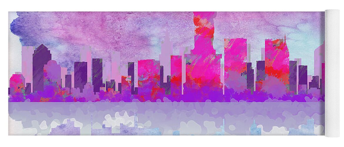 New York City Yoga Mat featuring the digital art New York City Silhouette - Hot Pink and Purple by Paulette B Wright