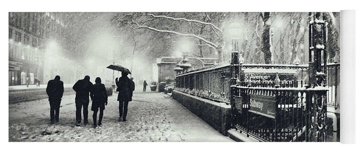 New York City Yoga Mat featuring the photograph New York City - Winter - Snow at Night by Vivienne Gucwa