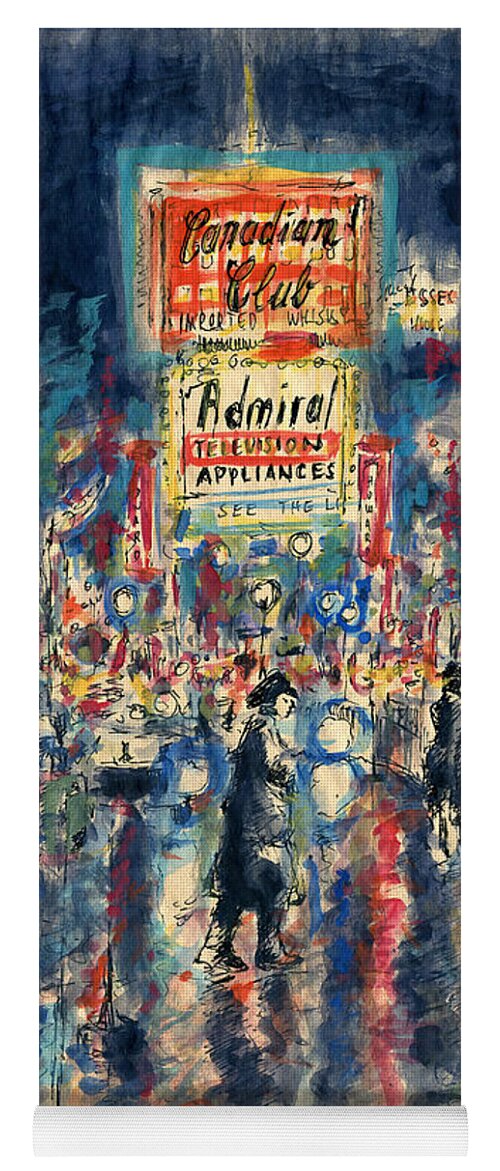 New+york+painting Yoga Mat featuring the painting New York Times Square 79 - Watercolor Art Painting by Peter Potter