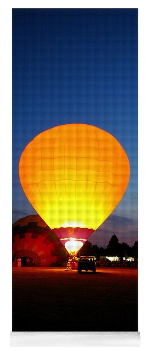 Yellow Hot Air Balloon Yoga Mat featuring the photograph Night's Sunshine by Nancy Cupp