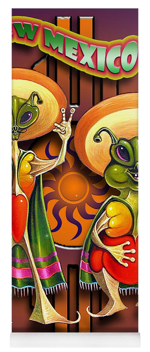 Ufo Yoga Mat featuring the painting New Mexico Land of Aliens and Hot Chile by Ricardo Chavez-Mendez