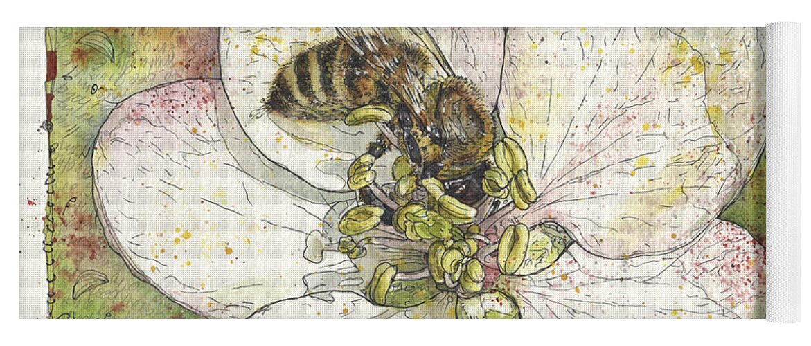 Bees Yoga Mat featuring the painting No Bees - No Apples by Petra Rau