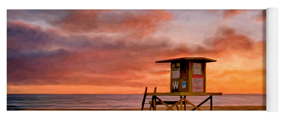 Lifeguard Shack Yoga Mat featuring the painting No Lifeguard on Duty at the Wedge by Michael Pickett