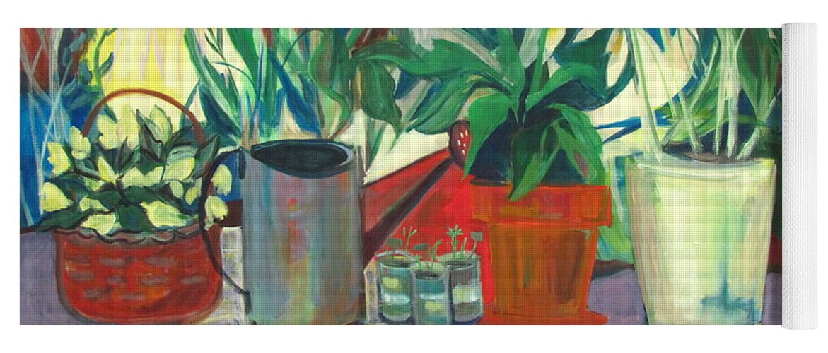 Painting Of House Plants Yoga Mat featuring the painting Not Your Grandpa's Potting Stand by Betty Pieper