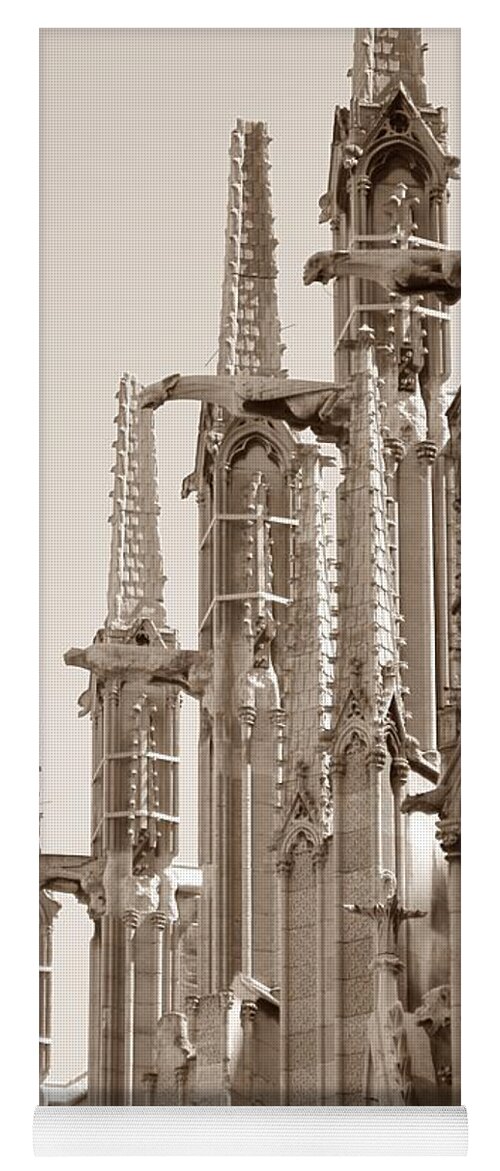 Paris Yoga Mat featuring the photograph Notre Dame Sentries Sepia by HEVi FineArt