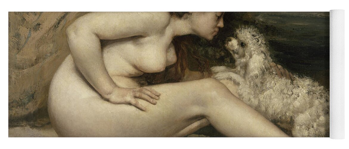 Gustave Courbet Yoga Mat featuring the painting Nude Woman with a Dog by Gustave Courbet
