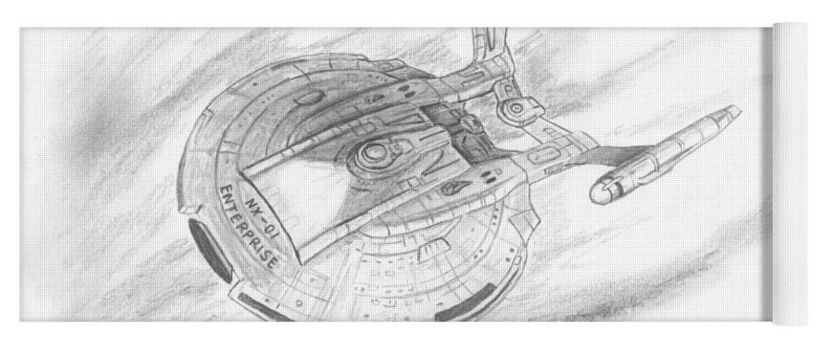 Space Yoga Mat featuring the drawing NX-01 Enterprise by Michael Penny