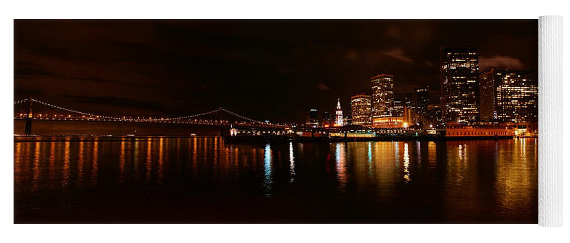 Oakland Yoga Mat featuring the photograph Oakland Bay Bridge at Night by Abram House