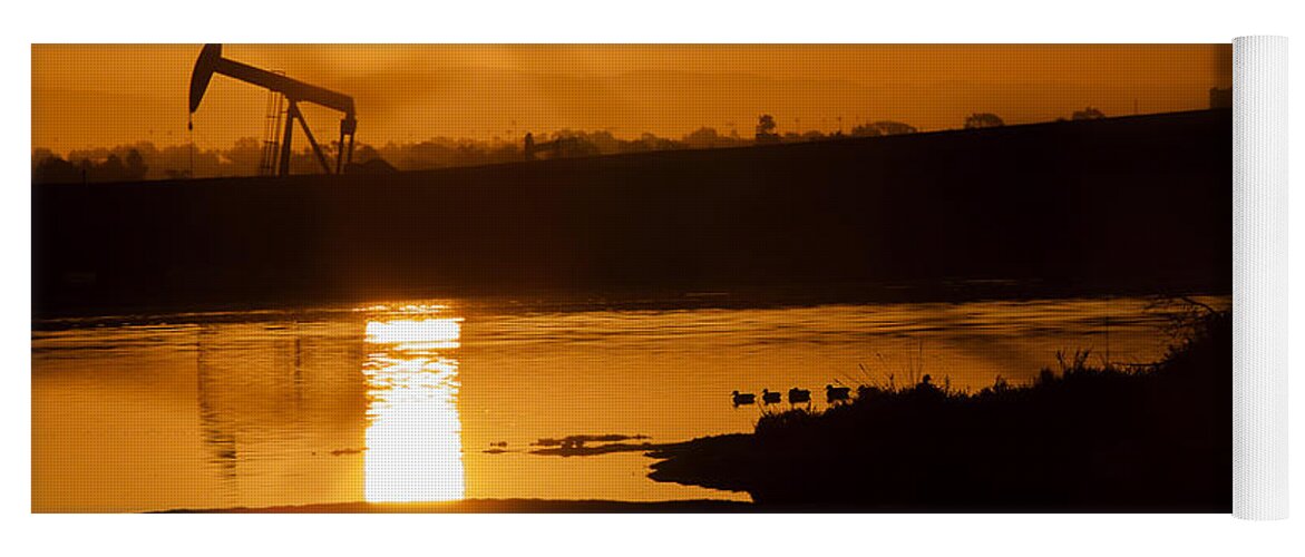 Bolsa Chica Yoga Mat featuring the photograph Oil Sunrise and Gold by Denise Dube