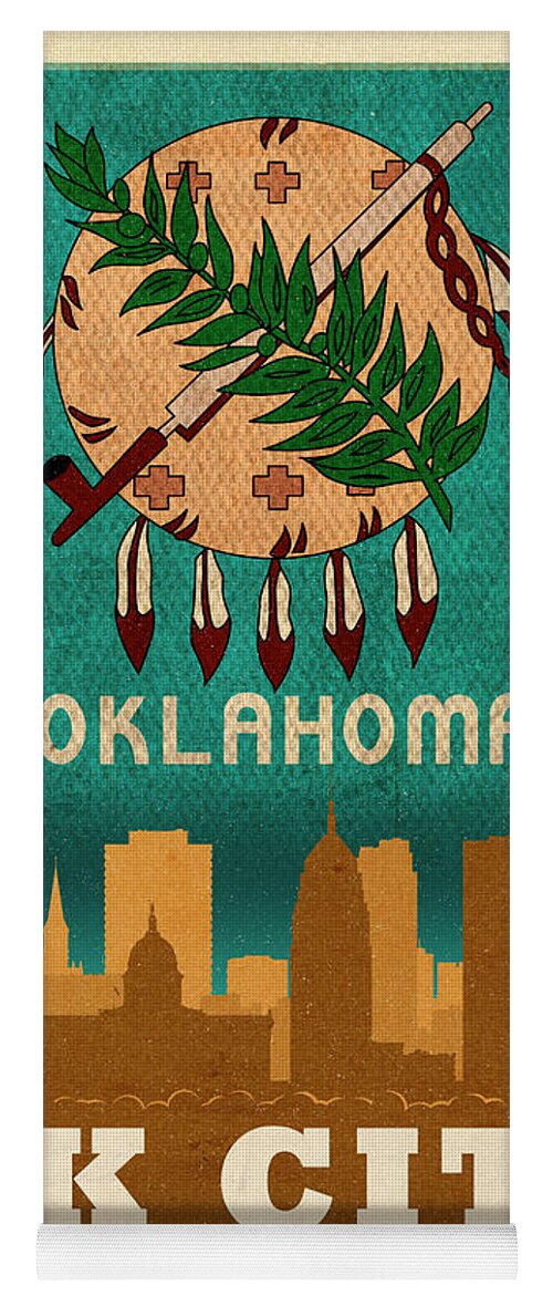 Oklahoma City Yoga Mat featuring the mixed media Oklahoma City Skyline Flag of Oklahoma Art Poster Series 002 by Design Turnpike