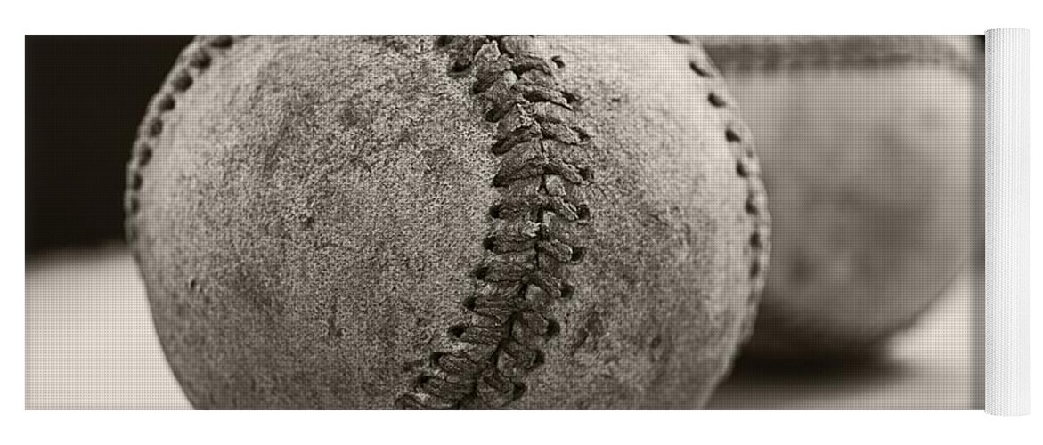 Ball; Sport; Baseball; Leather; Stitches; Red; White; Closeup; Used; Old; Vintage; Antique; Old Baseballs Yoga Mat featuring the photograph Old Baseballs by Edward Fielding