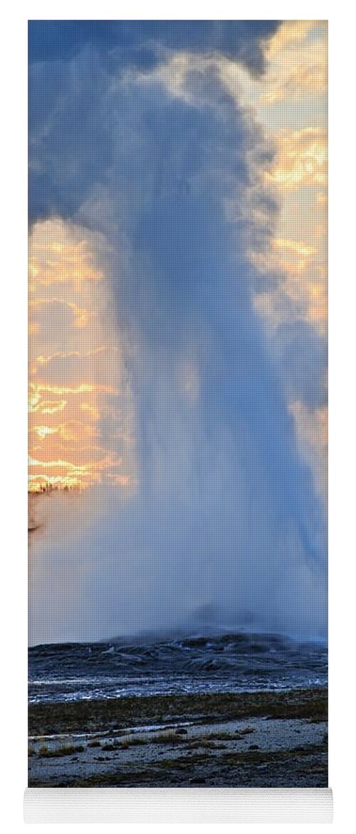 National Yoga Mat featuring the photograph Old Faithful at Sunrise by Edward Fielding