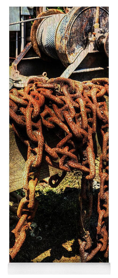 Rusty Yoga Mat featuring the photograph Old Hoisting Chain by Kathy Baccari