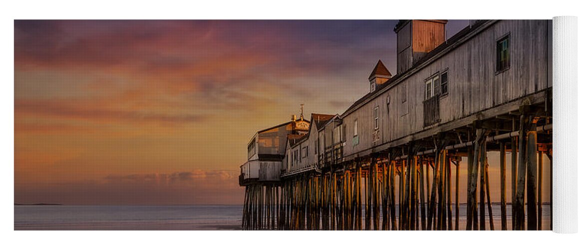 Old Orchard Beach Yoga Mat featuring the photograph Old Orchard Beach Pier Sunset by Susan Candelario