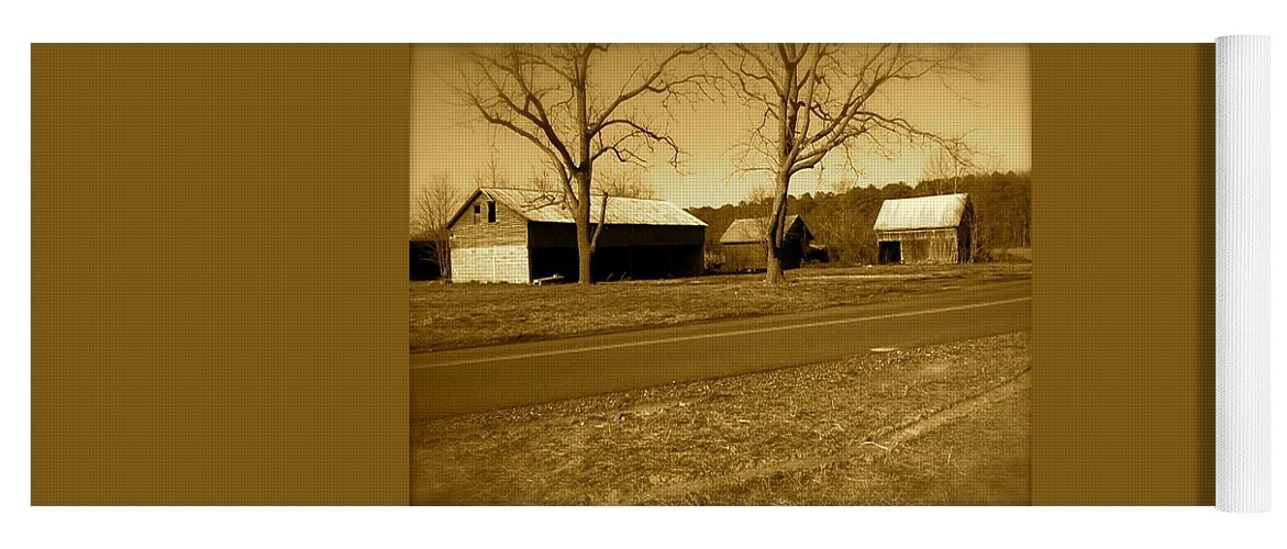 Old Yoga Mat featuring the photograph Old Red Barn In Sepia by Chris W Photography AKA Christian Wilson
