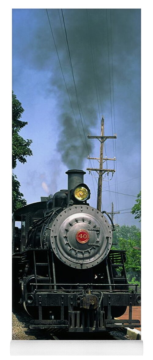 Old Steam Train Moving Along Railroad Track Yoga Mat featuring the photograph Old Steam Train by Sally Weigand