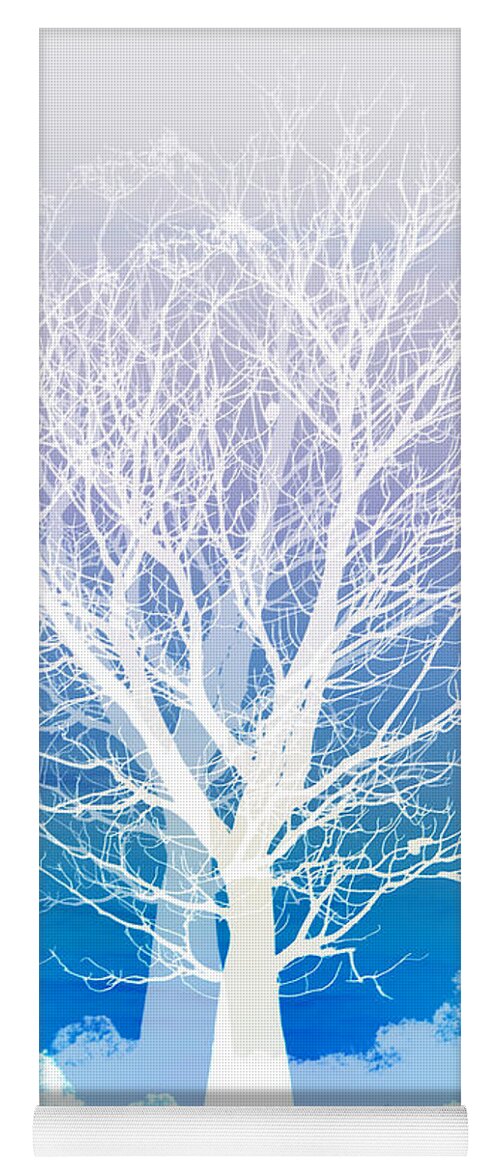 Tree Blue Moon Purple Birds Flying Square Boab Negative Abstract Landscapes Fantasy Yoga Mat featuring the photograph Once upon a moon lit night... by Holly Kempe