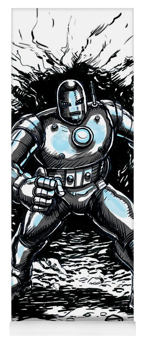 Iron Man Yoga Mat featuring the drawing One Small Step for Iron Man by John Ashton Golden