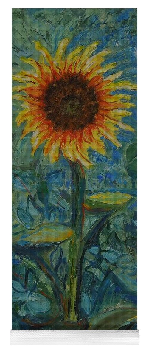 Sunflower Yoga Mat featuring the painting One Sunflower - Sold by Judith Espinoza
