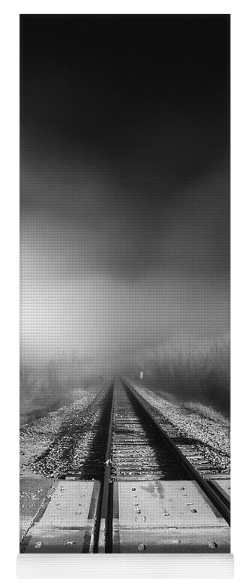 Railroad Tracks Yoga Mat featuring the photograph Onward - Railroad Tracks - Fog by Jason Politte