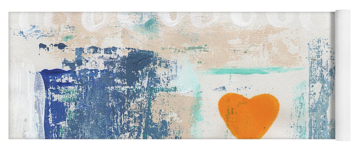 Heart Yoga Mat featuring the painting Orange Heart- abstract painting by Linda Woods