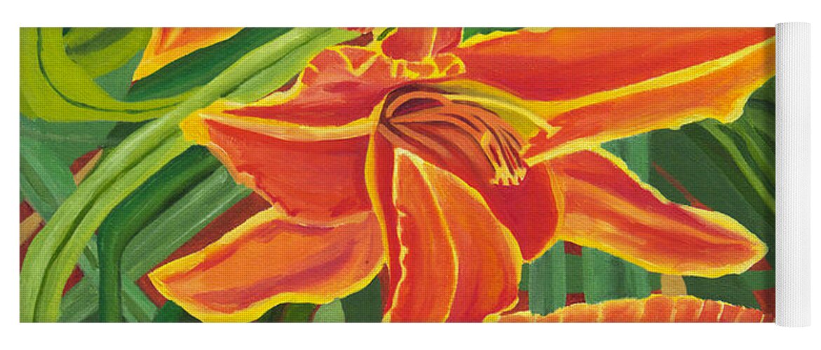 Orange Lilies Yoga Mat featuring the painting Orange Lilies by Annette M Stevenson