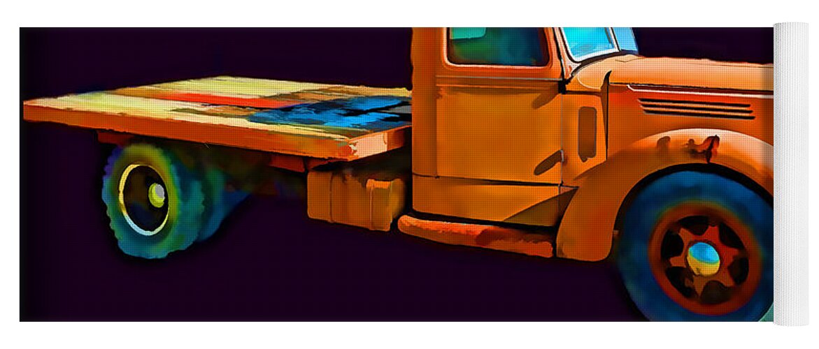 Old Truck Yoga Mat featuring the photograph Orange Truck Rough Sketch by Cathy Anderson