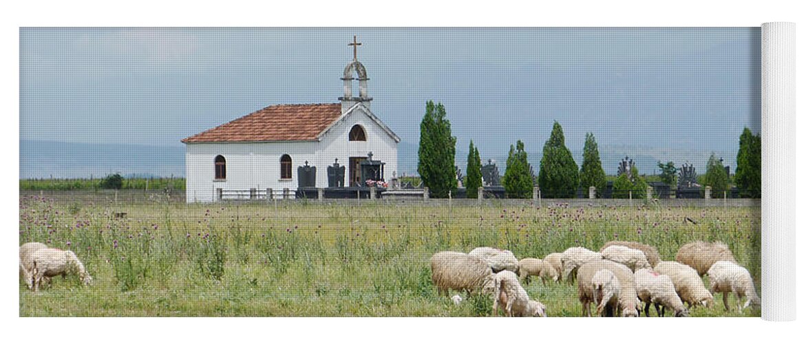 Sheep Yoga Mat featuring the photograph Orthodox Church and sheep - Montenegro by Phil Banks