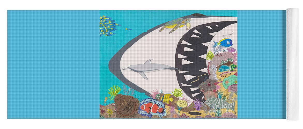 Ocean Yoga Mat featuring the drawing Pacific Peril by John Wiegand
