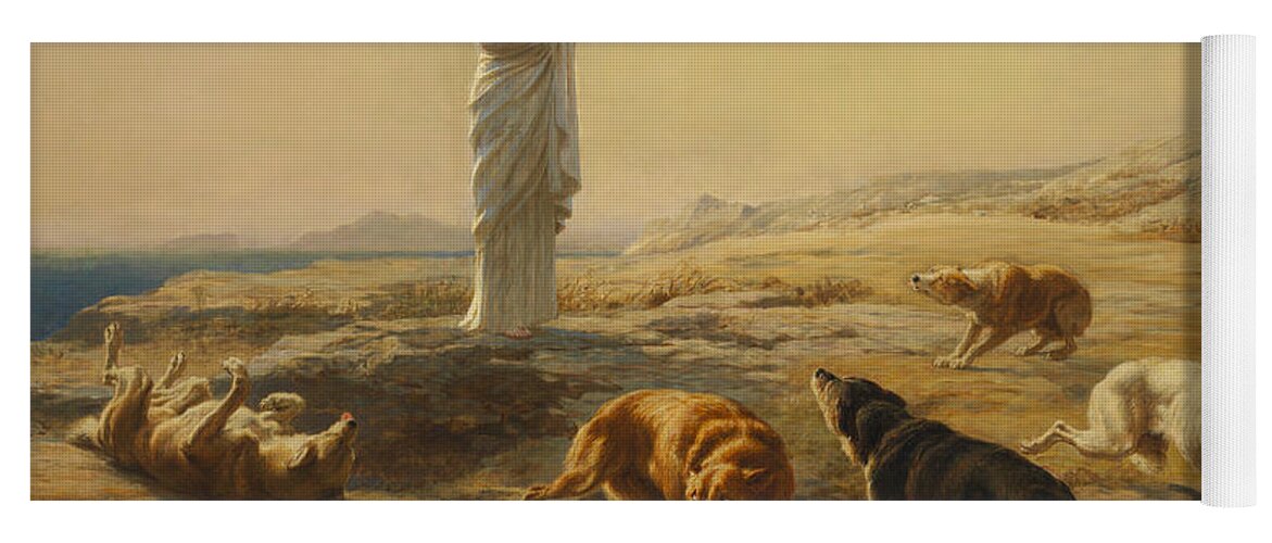 Briton Riviere Yoga Mat featuring the painting Pallas Athena and the Herdsmans Dogs by Briton Riviere