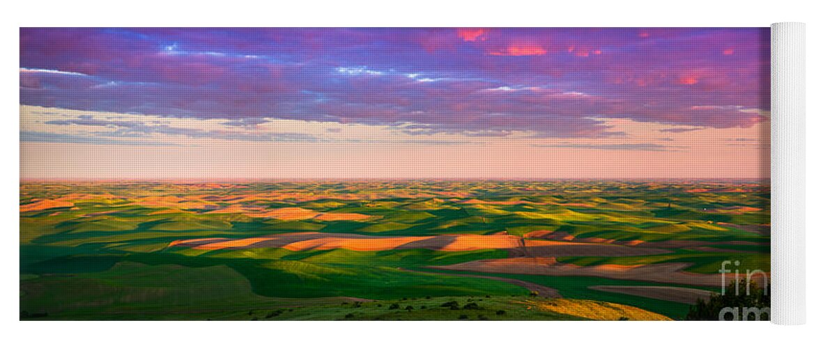 Agricultural Yoga Mat featuring the photograph Palouse Land and Sky by Inge Johnsson